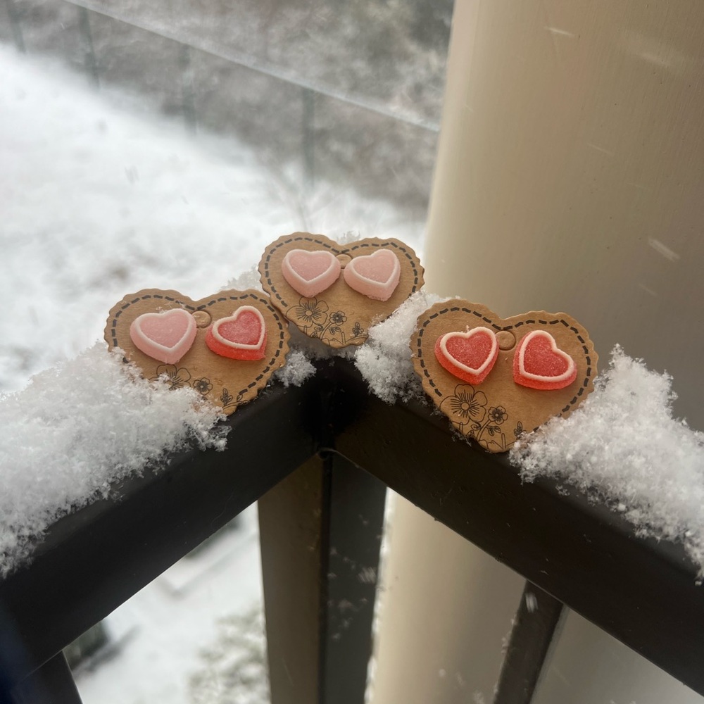 Heart Shaped Earrings with Pink and Red Accents